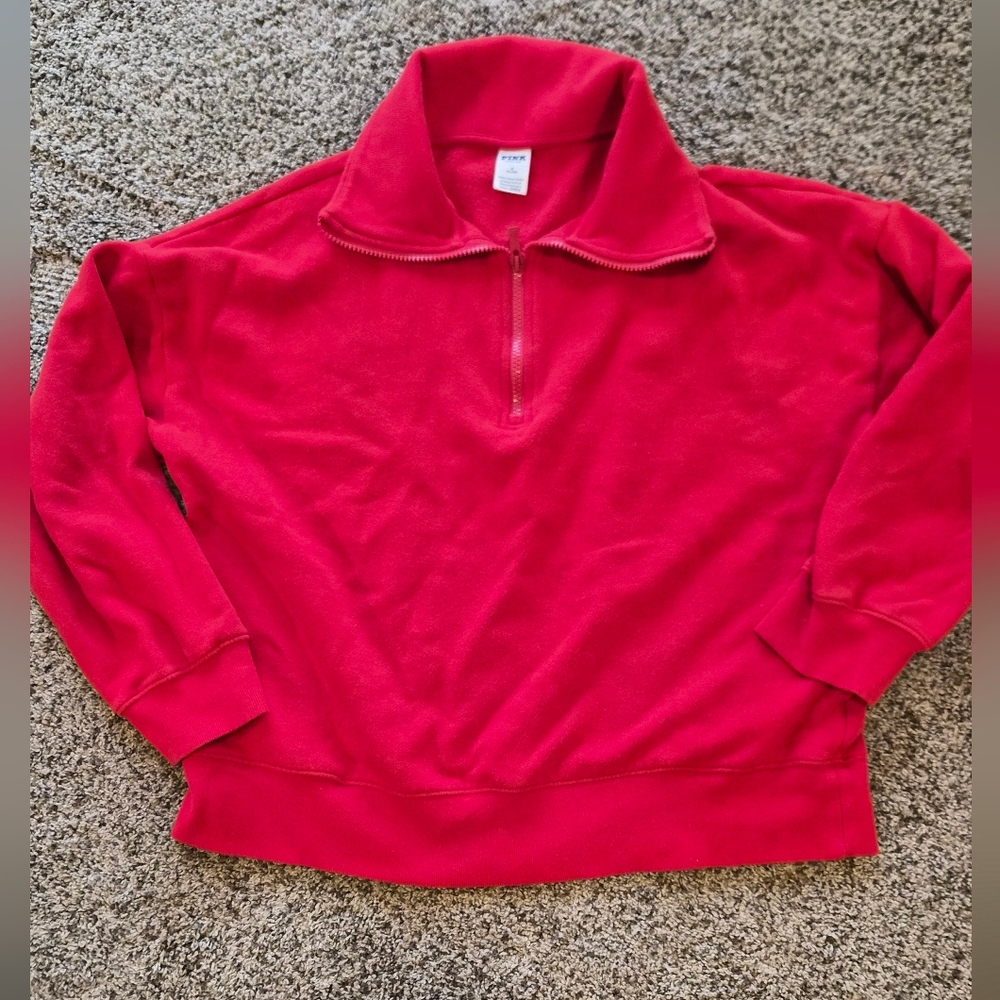 PINK Victoria’s Secret Red 1/4 Zip Pullover Sweatshirt – Medium – EUC